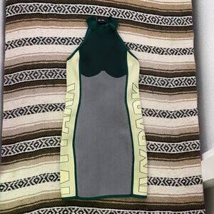 Women's Adidas x Ivy Park Beyonce Green Yellow Knit Logo Tight Dress Sz Small
